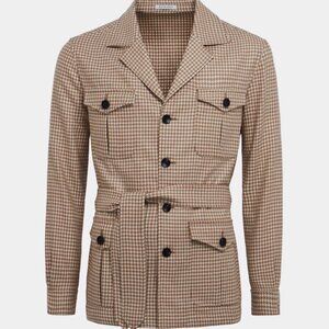 Suitsupply Tan Houndstooth Belted Jacket